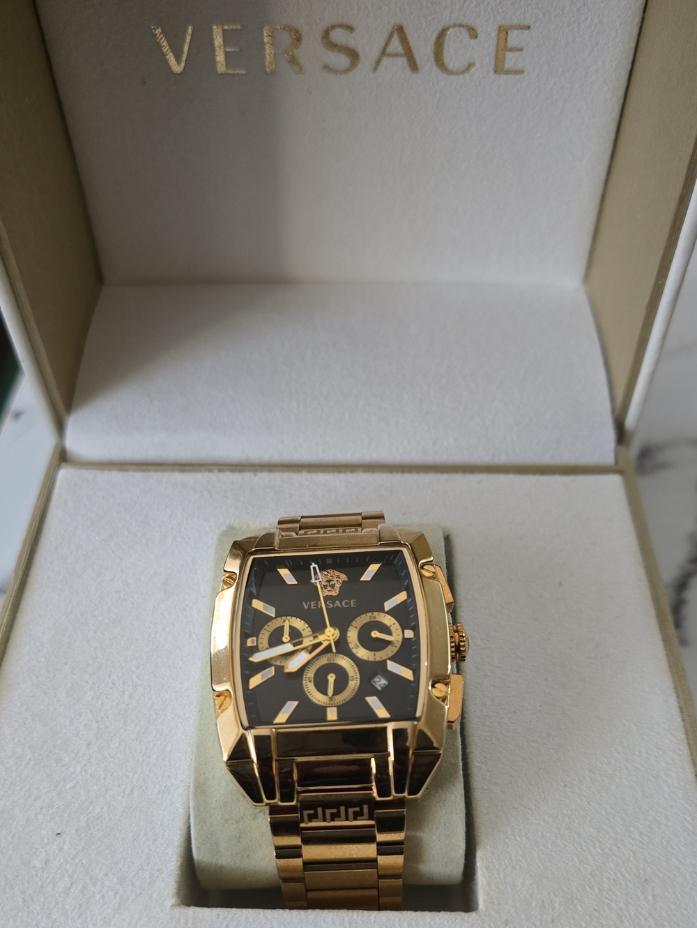 Versace Gold and Black Men's Chronograph Bracelet Watch